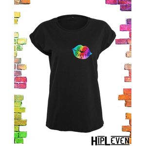 zwart shirt met print GAY PRIDE glitter kus | zwart/ 4XL (50-52)