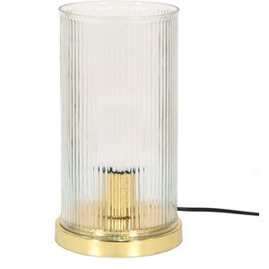 Clayre & Eef Tafellamp Ø 15x27 cm Goudkleurig Glas Metaal Rond Bureaulamp