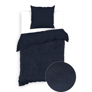 Fluweel zachte velvet dekbedovertrek navy - 140x200/220 (eenpersoons) - super fijn slapen - stijlvolle uitstraling - luxe kwaliteit