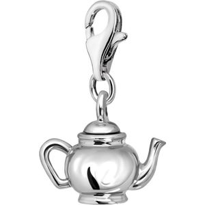 Quiges – Charm – Hanger - 3D Theekan - Verzilverd - karabijnslot - geschikt - voor - Bedelarmband - QHC061