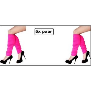 5x Paar Beenwarmers pink/roze - Festival thema Been warmer feest disco fun kleding accesoires