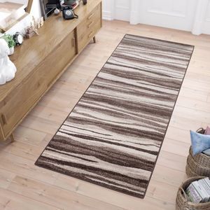 Tapiso Sari Tapijt Loper Bruin Gestreept Modern Woonkamer Hal Slaapkamer Maat- 80x400