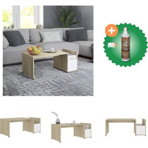 vidaXL Salontafel 90x45x35 cm spaanplaat wit en sonoma eikenkleurig - Tafel - Inclusief Houtreiniger en verfrisser