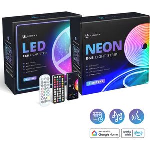 Lideka® - NEON RGB LED Strip 3 Meter + RGB LED Strip 20 Meter - IP68 Voor Buiten - Zelfklevend met afstandsbediening En App - Smart LED Strip - Compatible met Google Home, Amazon Alexa En Siri
