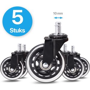 Avint Goods Bureaustoel Wieltjes - Bureaustoelwielen - Zwenkwielen - 10mm - Set van 5 - Thuiswerken zonder Bureaustoelmat of Vloerbeschermer