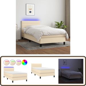 vidaXL Boxspring met LED - Crème - 90x200 cm Boxspring - Led Bed - Verstelbare Hoofdbord - Pocketed Spring Mattress - Creme Kleuren