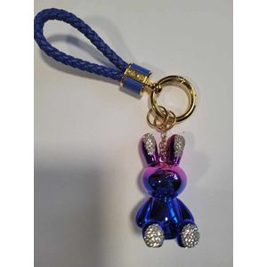 Sleutelhanger Konijntje met steentjes - Mooie sleutelhanger met steentjes - Roze en blauw tinten