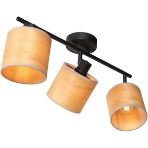 Industriële Bambus spotlamp | 3 lichts | naturel / zwart | E14 fitting | plafondverlichting | woonkamer / keuken | modern design