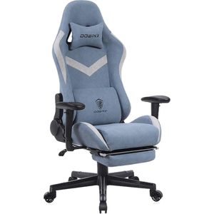 IN-HOMEXL - Stof Exeter Gamestoel- Bureaustoel - Ergonomische Bureaustoel - Massagestoel - Licht Blauw / Grijs