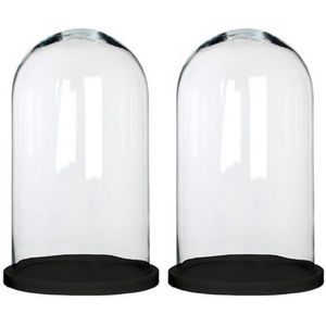 Mica Decorations Stolp Hella - 2x - zwart - glas en eikenhout - 23 x 38 cm - Home Deco stolpen - Woonaccessoires