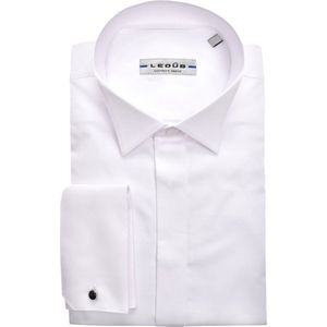 Ledub modern fit smoking overhemd - mouwlengte 72 cm - dubbele manchet en wing kraag - wit - Strijkvriendelijk - Boordmaat: 45
