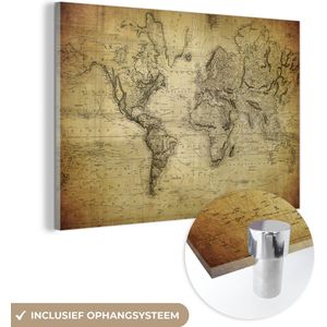 Historische wereldkaart vintage oud plexiglas 120x80 cm