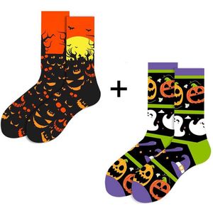 Halloween sokken, spook, skelet, ghost, pompoen, 2 PAAR, skull, funny, grappig, maat 38-45, one size