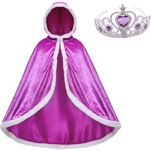 Prinsessen cape paars bont jurk 104-110 (110) prinsessenjurk verkleedkleding + kroon