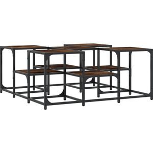 The Living Store Salontafel 91x91x40 cm bewerkt hout gerookt eikenkleurig - Salontafel - Industrieel - Houten Salontafel - Bruine Salontafel - Bijzettafel
