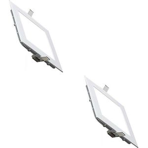 LED Downlight Slim 2 Pack - Inbouw Vierkant 18W - Helder/Koud Wit 6400K - Mat Wit Aluminium - 225mm