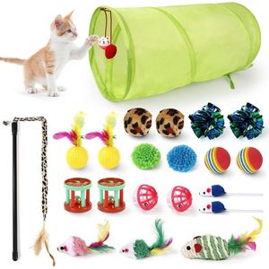 Kattenspeelgoed, 21 stuks, kattenspeelgoedset met kattentunnel, ballen, springspeelgoed, pluche speelgoed, speelgoedmuizen, teaser voor kitty, konijnen, puppy's