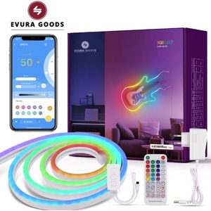 Evura Goods - Neon strip 3 meter - RGBIC - Neon verlichting - Neon lamp - buitenverlichting - binnenverlichting - Voor muur - Neon led strip - Led 3 meter - met afstandsbediening en App - Smart verlichting - Smart led light - Dimbaar