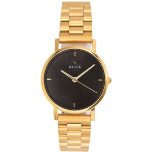 KRAEK Nova Goud Zwart 32 mm | Dames Horloge | Stalen horlogebandje | Schakelbandje | Véjile collectie | Minimaal Design
