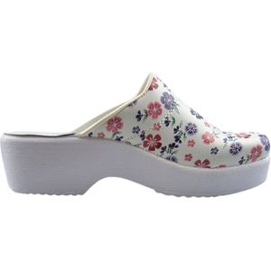 Medische dames klompen PU zool - PU klompen met kunststof zool - ziekenhuis klompen - zorgklompen - DINA CLOGS - purple flowers - maat 40