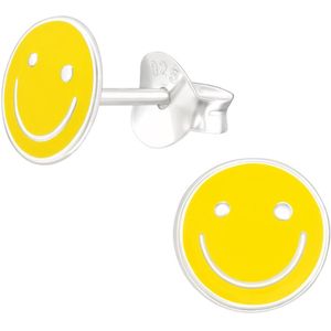 Joy|S - Zilveren smiley oorbellen - emoji - 7 mm - geel zilver - kinderoorbellen
