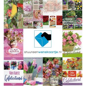 Verjaardag wenskaarten bloem 10 stuks assortiment - Felicitatie kaarten - Gefeliciteerd kaarten