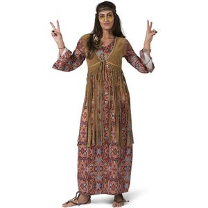Funny Fashion - Hippie Kostuum - Lange Hippie Happening Jaren 60 - Vrouw - Roze - Maat 48-50 - Carnavalskleding - Verkleedkleding