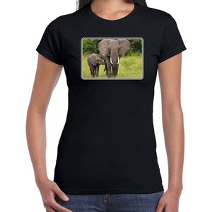 Dieren shirt met olifanten foto - zwart - voor dames - Afrikaanse dieren/ olifant cadeau t-shirt - kleding S