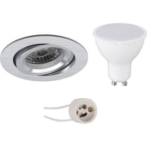 LED Spot Set - Pragmi Aerony Pro - GU10 Fitting - Inbouw Rond - Mat Zilver - 4W - Helder/Koud Wit 6400K - Kantelbaar - Ø82mm