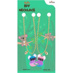 Bixorp Friends BFF Ketting voor 2 met Koala & Hartje - Magnetische Vriendschapsketting - Cadeau voor Beste Vrienden - Goud met Dubbele Hangers! - 45+5cm
