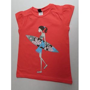 T shirt met korte mouw - Meisjes - Oranje - Surfmeisje - 3 jaar 98