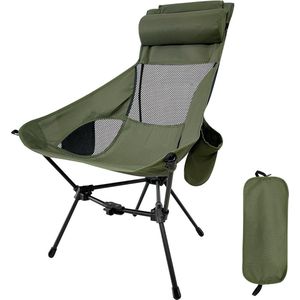 Campingstoel, opvouwbare campingstoel, draagbare campingstoel, zeer stevig frame, 150 kg, klapstoel, kleine klapstoel met draagtas en tassen voor picknick, buiten, wandelen, groen