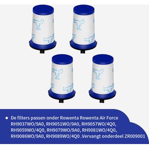 Replacements® Filters (4 stuks) geschikt voor Rowenta Air Force 360 en X-pert Essential 260 (RH90XX WO) - vervangt onderdeel ZR009001