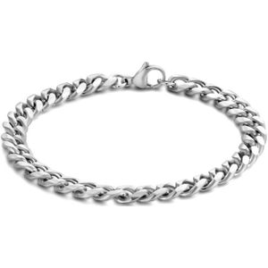 Frank 1967 7FB-0500 Heren Armband - Gourmette Schakel - 7 mm - Geborsteld - 21 cm - Zilverkleurig