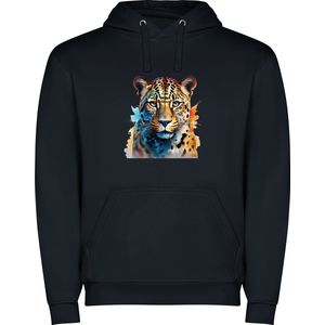 Donker Blauwe unisex hoodie met “ Kleurrijke Luipaard“ Print Full merk Roly maat XL