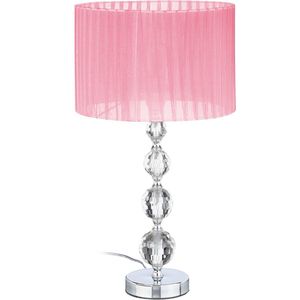 Relaxdays tafellamp kristal - nachtkastlamp stof - schemerlamp - slaapkamer - E27 fitting