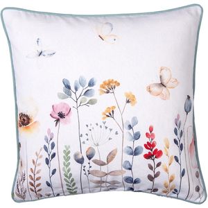 Clayre & Eef Kussenhoes 40x40 cm Wit Groen Katoen Vierkant Bloemen Sierkussenhoes