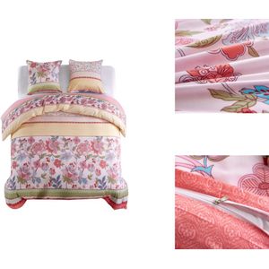 vidaXL Dekbedovertrek - Dekbedovertrekken - Dekbed Overtrek - Dekbed Overtrekken - Dekbedovertrekset bloemen/gestreept 200x220/80x80 cm roze