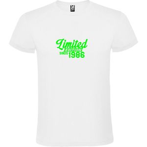 Wit T-Shirt met “Limited sinds 1986 “ Afbeelding Neon Groen Size XXL