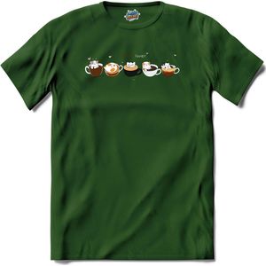 Coffee Lover | Koffie - Coffee - Katten - T-Shirt - Unisex - Bottle Groen - Maat S