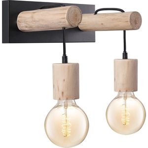 Home Sweet Home - Landelijke Wandlamp Billy - Muurlamp gemaakt van hout - Zwart - 29/20/22cm - wandlamp geschikt voor woonkamer, slaapkamer- geschikt voor E27 LED lichtbron