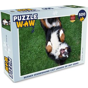 Puzzel Berner Sennenhond ligt lekker op het gras - Legpuzzel - Puzzel 500 stukjes