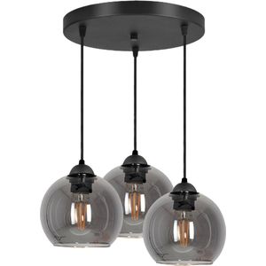 Hanglamp Industrieel voor Woonkamer, Eetkamer -  Zwart Glas - 3-lichts - Zwart Transparant - 3 bollen