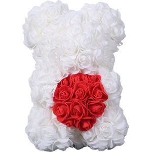 Livano Rozen Teddy Beertje - Valentijn Cadeautje Voor Haar & Hem - Rose Bear - Rozen Beer - Vrouw - Wit