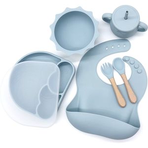 Miravo - kinderservies set blauw - baby servies - ontbijtset - siliconen - onbreekbaar met zuignap - baby en peuter - cadeau