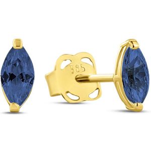 New Bling 9NBG-0678 Gouden Oorbellen met Zirkonia - 5,6x2,5mm - Ovaal - Zirkonia - Blauw - Oorknopjes - 14 Karaat - Goud