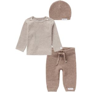 Noppies - Kledingset - 3 delig - Broek Grover Knit Taupe - Shirt natal - Muts Rosita Taupe- Maat 62