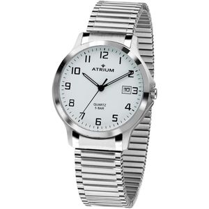 ATRIUM Horloge - Heren - Zilver - Analoog - 5 bar Waterdicht - Flexibele maat door Edelstalen Rekband van 21 cm - Datumvermelding - Edelstalen horlogekast - Duidelijk - Mineraalglas - Quartz Uurwerk - A12-50