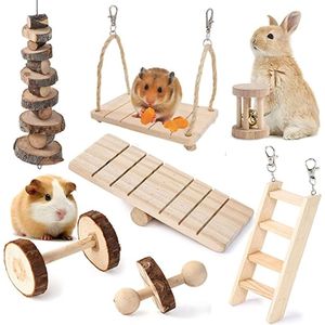 Hamster Kauwspeeltje, Natuurlijk Hout Konijn Cavia Tandverzorging Molaire Oefening Speelgoed Ladder Accessoires voor Konijn Syrische Hamsters Chinchilla Gerbils Ratten (7 Stuks)