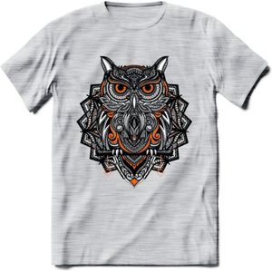 Vos - Dieren Mandala T-Shirt | Oranje | Grappig Verjaardag Zentangle Dierenkop Cadeau Shirt | Dames - Heren - Unisex | Wildlife Tshirt Kleding Kado | - Licht Grijs - Gemaleerd - 3XL
